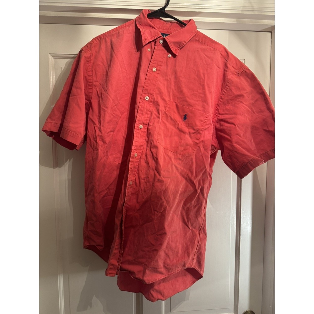 Vintage Large Polo Ralph Lauren Blake Cotton Button Up Shirt Men Short Sleeve